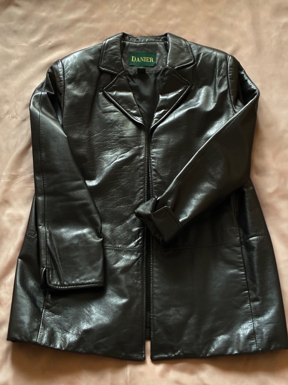 Danier Vintage Open Front Black Leather Jacket